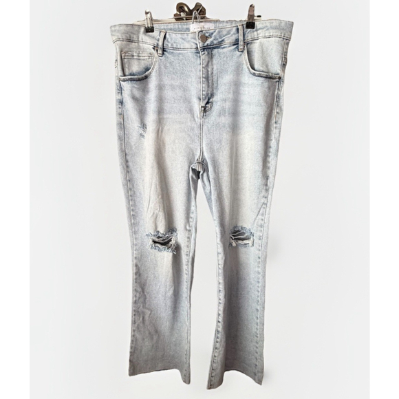 Risen Denim - Risen Jeans Light Acid Wash Distressed Cropped Flare Jeans Size 2XL